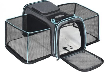 Expandable Dog & Cat Carrier, Airline Approved Soft Pet Carrier, Breathable & Collapsible Design, Ideal for Small Dogs, Cats, Rabbits and Other Small Animals – Larger Expansion Area for Comfort