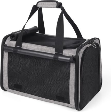 25 lbs Lightproof Soft Sided Large Cat Carrier for Small Dog Pet Airline Approved Travel Bag Puppy Carriers with Side Pockets & Reflective Mesh, Foldable Portable for Outdoor Car Grey